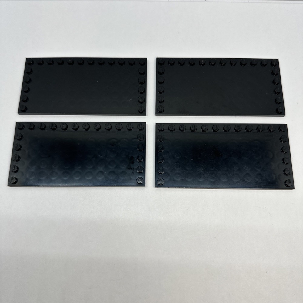 Lego Part # 06718 Black Tile Modified 6x12 With Studs On Edges Lot Of 4